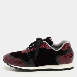 Gina Magenta Croc Embossed Patent Leather and Velvet Low Top Sneakers Size 37