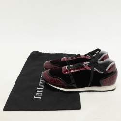 Gina Magenta Croc Embossed Patent Leather and Velvet Low Top Sneakers Size 37