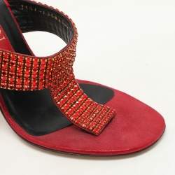 Gina Red Crystals Embellished Thong Slides Sandals Size 38