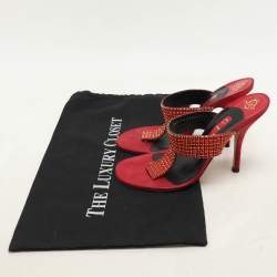 Gina Red Crystals Embellished Thong Slides Sandals Size 38