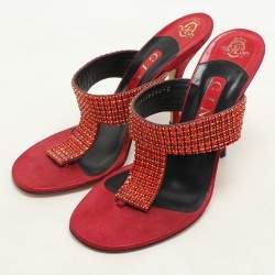 Gina Red Crystals Embellished Thong Slides Sandals Size 38