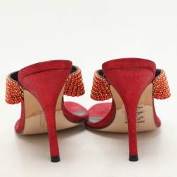 Gina Red Crystals Embellished Thong Slides Sandals Size 38