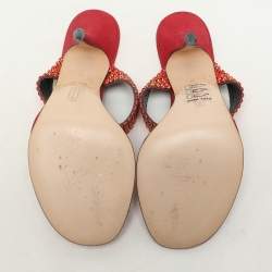 Gina Red Crystals Embellished Thong Slides Sandals Size 38
