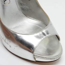 Gina Silver Leather Slingback Open Toe Platform Sandals Size 39.5