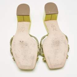 مملوكة مسبقًا Gina Green Croc Embossed Leather Crystal Embellished Slide Sandals Size 39