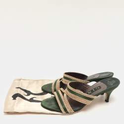 Gina Green/Gold Crystal Embellished Satin Slide Sandals Size 37