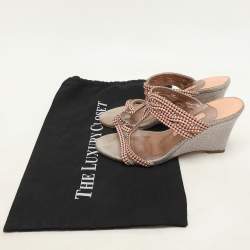 Pre Owned Gina Pink Beads Embellished Wedge Sandals Size 37.5