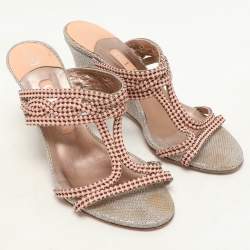 Pre Owned Gina Pink Beads Embellished Wedge Sandals Size 37.5