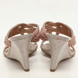 Pre Owned Gina Pink Beads Embellished Wedge Sandals Size 37.5