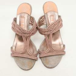 Pre Owned Gina Pink Beads Embellished Wedge Sandals Size 37.5