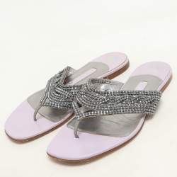 Gina Purple Crystal Embellished Thong Flats Size 37