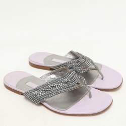 Gina Purple Crystal Embellished Thong Flats Size 37