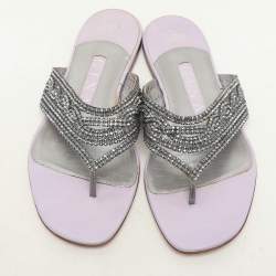Gina Purple Crystal Embellished Thong Flats Size 37