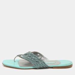Gina Green Crystals Embellished Thong Flats Size 38