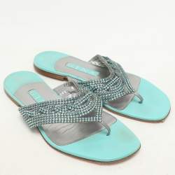 Gina Green Crystals Embellished Thong Flats Size 38