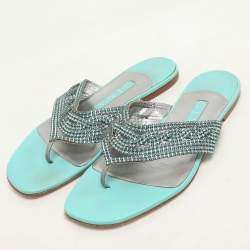Gina Green Crystals Embellished Thong Flats Size 38
