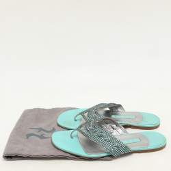 Gina Green Crystals Embellished Thong Flats Size 38