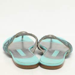Gina Green Crystals Embellished Thong Flats Size 38