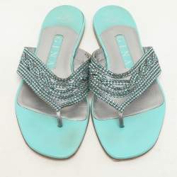 Gina Green Crystals Embellished Thong Flats Size 38