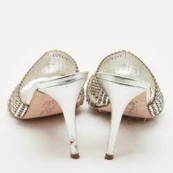 Gina Silver Crystal Embellished Leather Slide Sandals Size 38