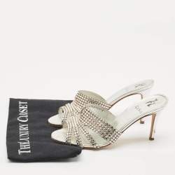 Gina Silver Crystal Embellished Leather Slide Sandals Size 38