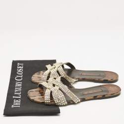 Gina Brown Leopard Print Patent Leather Crystal Embellished Flat Slides Size 41