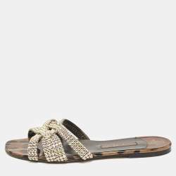 Gina Brown Leopard Print Patent Leather Crystal Embellished Flat Slides Size 41