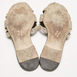Gina Brown Leopard Print Patent Leather Crystal Embellished Flat Slides Size 41