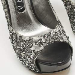 Gina Grey/Black Lace Crystal Embellished Open Toe Platform Pumps Size 39