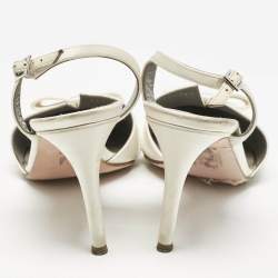 Gina Off White Satin Pointed Toe Slingback Pumps Size 38.5