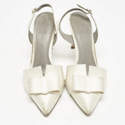 Gina Off White Satin Pointed Toe Slingback Pumps Size 38.5