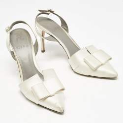 Gina Off White Satin Pointed Toe Slingback Pumps Size 38.5