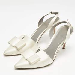 Gina Off White Satin Pointed Toe Slingback Pumps Size 38.5