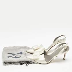 Gina Off White Satin Pointed Toe Slingback Pumps Size 38.5