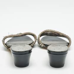 Gina Black//Silver Patent Leather Crystal Embellished Slides Sandals Size 36.5