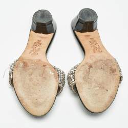 Gina Black//Silver Patent Leather Crystal Embellished Slides Sandals Size 36.5