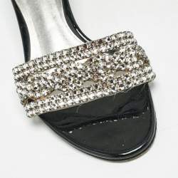 Gina Black//Silver Patent Leather Crystal Embellished Slides Sandals Size 36.5