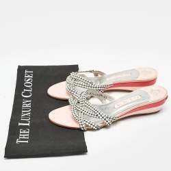 Gina White/Silver Leather Crystal Embellished Sandals Size 38.5