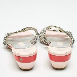 Gina White/Silver Leather Crystal Embellished Sandals Size 38.5