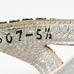 Gina White/Silver Leather Crystal Embellished Sandals Size 38.5