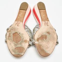 Gina White/Silver Leather Crystal Embellished Sandals Size 38.5