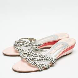 Gina White/Silver Leather Crystal Embellished Sandals Size 38.5