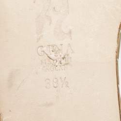 Pre Owned Gina Grey Croc Embossed Patent Leather Crystal Embellished Flat Slide Sandals Size 38.5