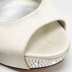 Gina White Satin Jenna Crystal Embellished Heel Open Toe Platform Pumps Size 39.5