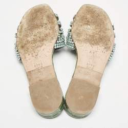 Pre Owned Gina Green/Silver Croc Embossed Patent Leather Loren Slide Sandals Size 39