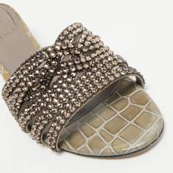 Gina Grey Leather Crystal Embellished Daphne Slide Sandals Size 38.5