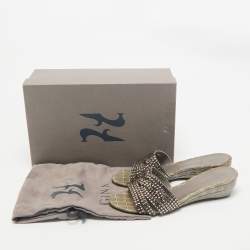 Gina Grey Leather Crystal Embellished Daphne Slide Sandals Size 38.5