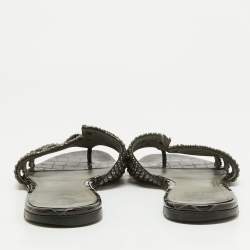 Gina Black Croc Embossed Patent Crystal Embellished Flat Slide Sandals Size 41