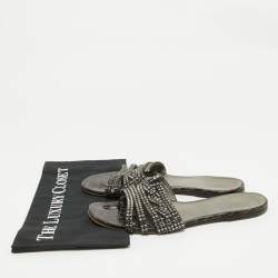 Gina Black Croc Embossed Patent Crystal Embellished Flat Slide Sandals Size 41