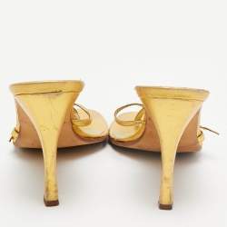 Pre Owned Gina Gold Leather Thong Sandals Size 38.5